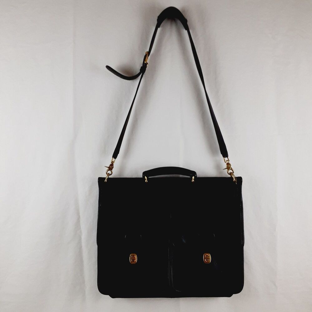 Coach 5279 Kensington Dowel Rod Black Leather Vintage Briefcase Crossbody Strap
